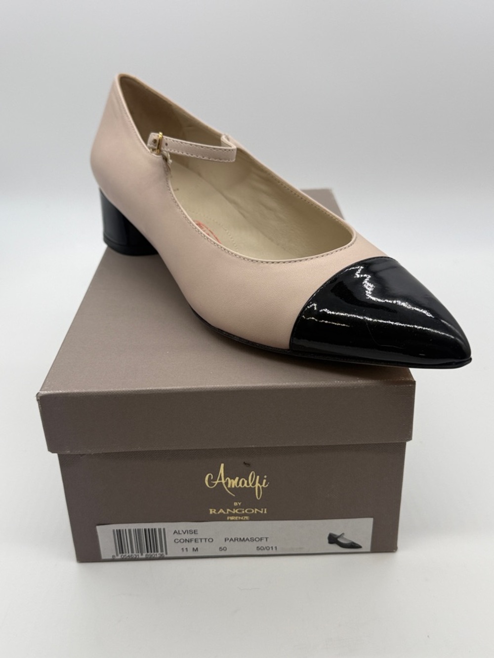 Amalfi Two-Tone Pointed Mary Jane Pump - Blush/Black